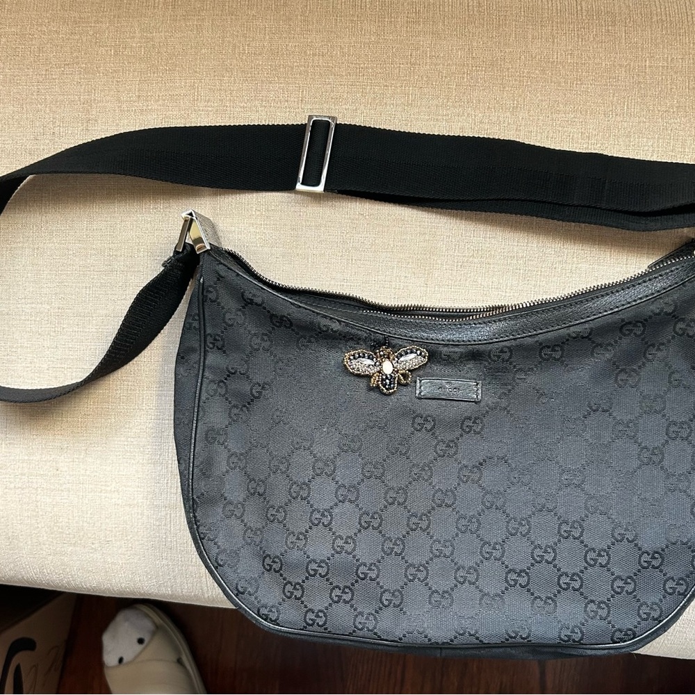 Gucci Black Monogram Bag with Embellished Bee